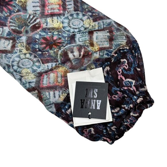 NWT Anna Sui Dark Floral Blouse Sz.6 Multi Crepe Lurex Fairy Designer Boho 90s - Picture 10 of 15